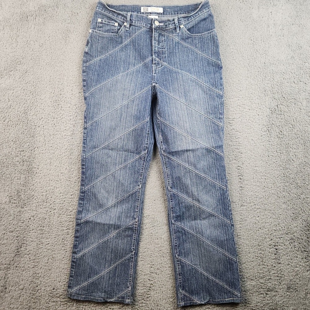 Vintage Patchwork Seam Bootcut Jeans Womens 12 Y2K Mid Rise Stretch Faded Glory
